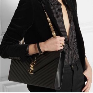 Yves saint laurent black chevron chain bag ..